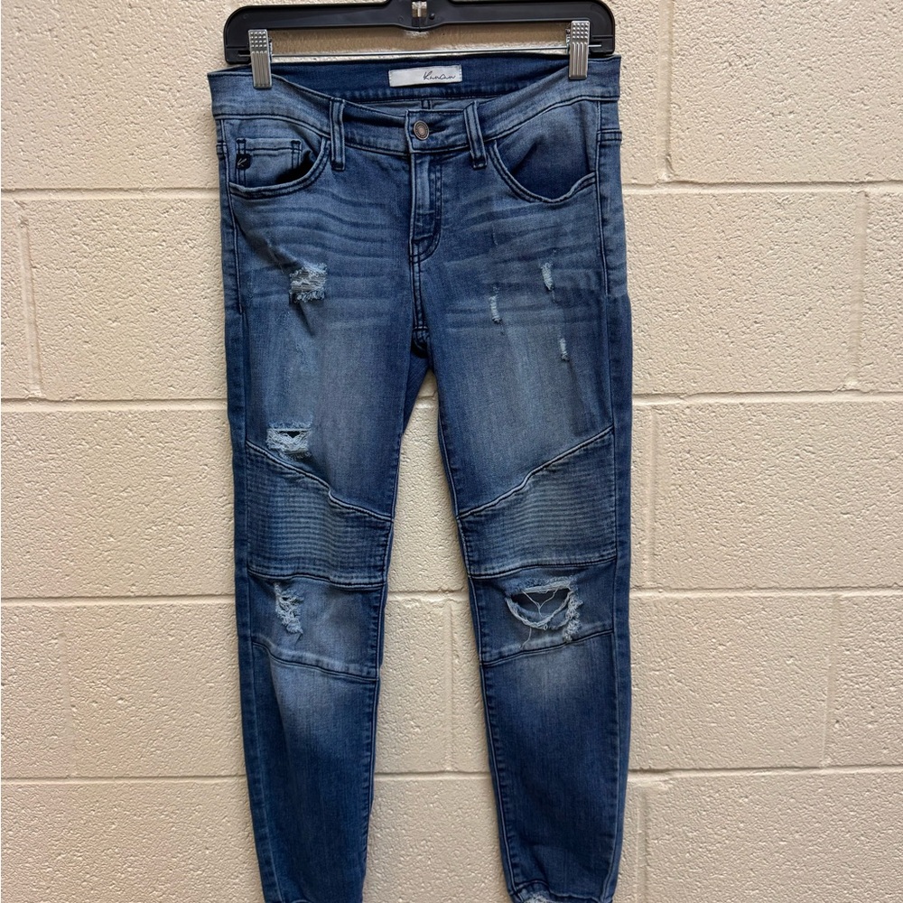 KanCan Dark Blue Ripped Skinny Moto Jeans